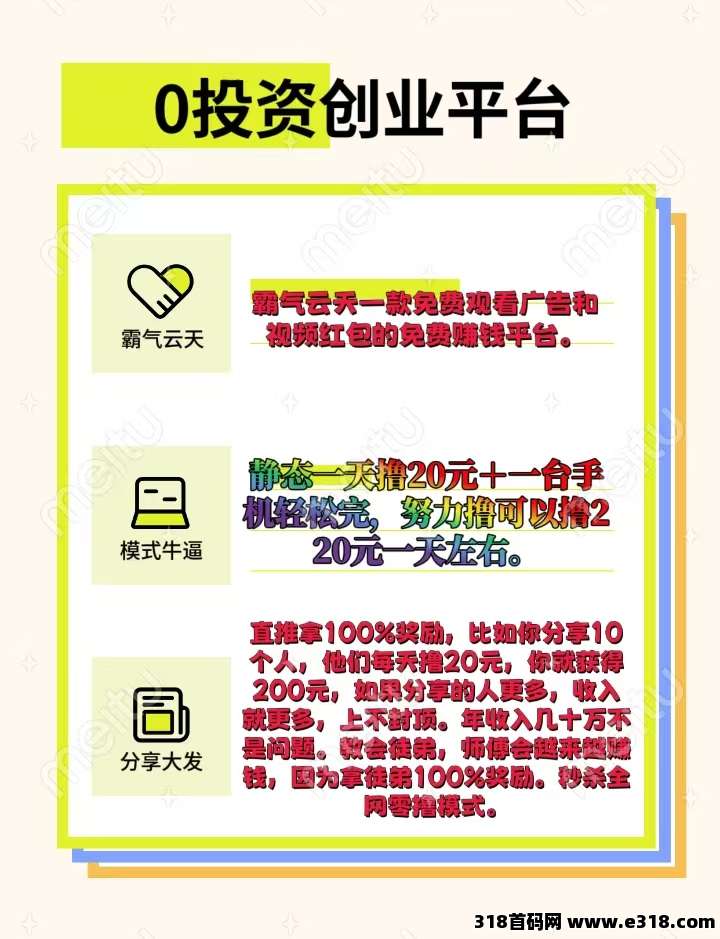 霸气云天零撸项目，看广告单包最高5000火种，兑换太阳分红