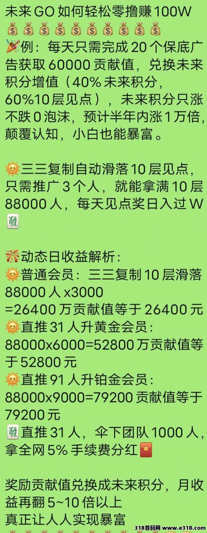 未来GO零撸积分每日上涨，一个圈圈模式！