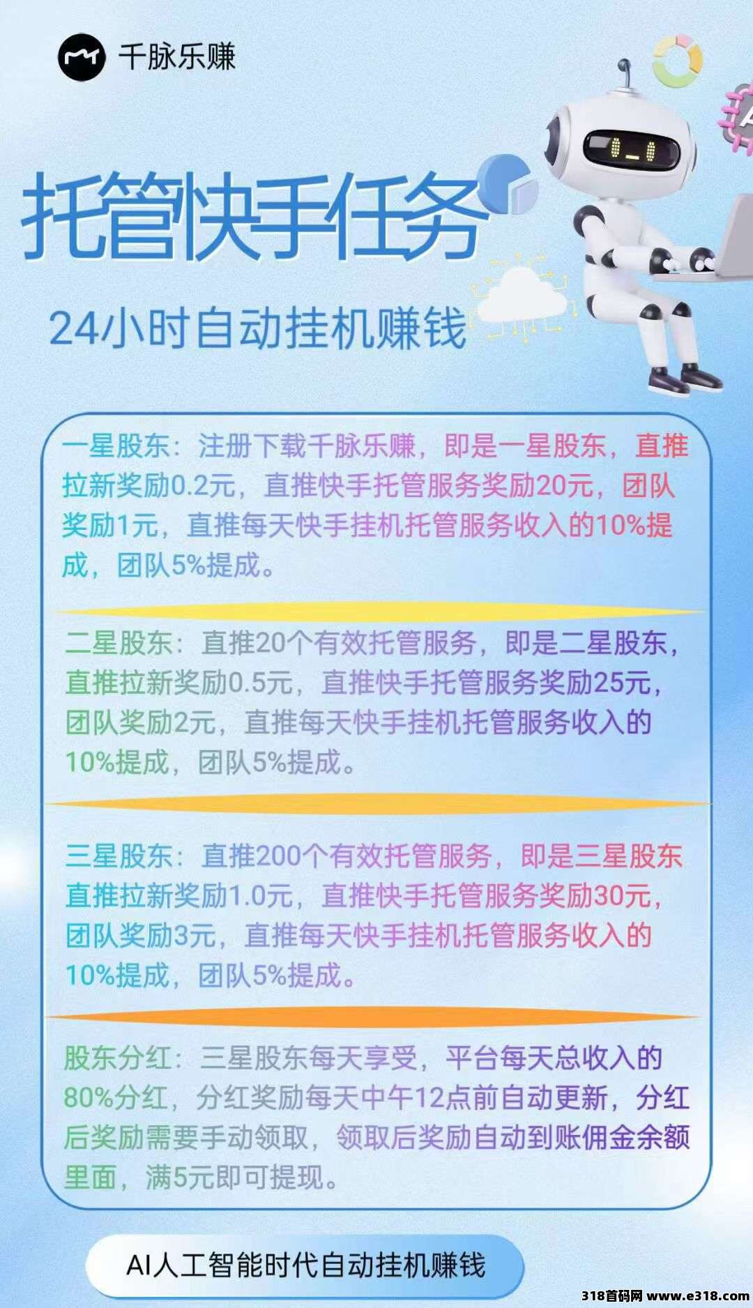 千脉乐赚（自动拖管+零撸）