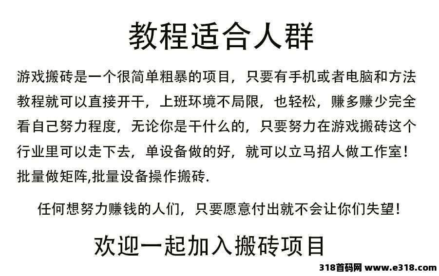 游戏搬砖，挂机就能赚米，零门槛副业轻松入门，收益稳定可观！