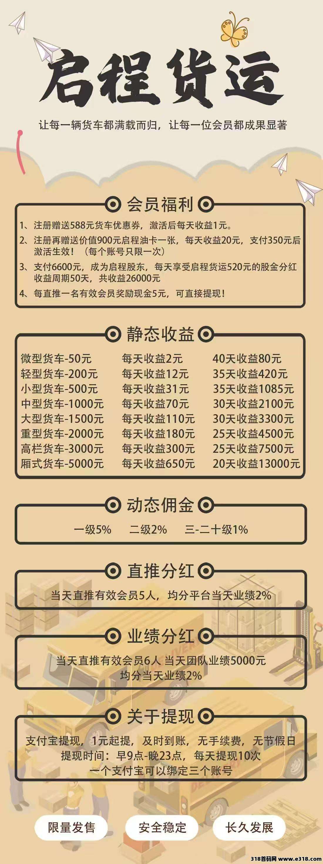 启程货运，预热明天上线，长久稳定，百度天眼可查，对接第一批吃肉
