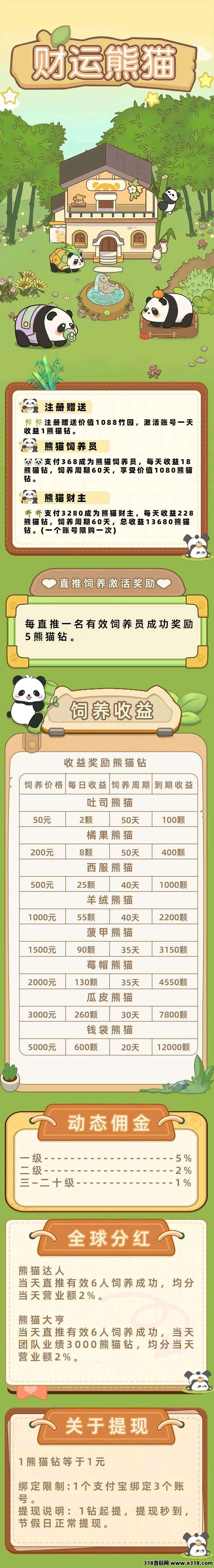 财运熊猫，刚出一秒，亲测零投资提现秒到账，对接还有扶持